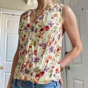 Vintage floral button up sleeveless top cottagecore spring summer